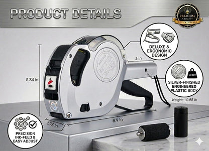 Motex Professional MX-5500NEW 1 Line 8 Digits Label Gun Kit - Includes 7,000 Blank Labels, Label Scraper and 1 Inker with 2 Ink Refill - for Grocery Store, Retail Shop, Garage Sale