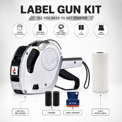 Motex Professional MX-5500NEW 1 Line 8 Digits Label Gun Kit - Includes 7,000 Blank Labels, Label Scraper and 1 Inker with 2 Ink Refill - for Grocery Store, Retail Shop, Garage Sale
