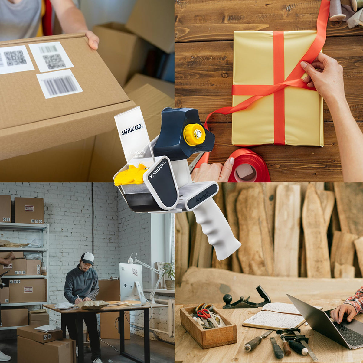Excell Packing Tape Gun Dispenser with Safety Blade Cover, 2 Inch Wide Carton Packing Tape for Commercial Packaging, Shipping, Moving, Carton and Box Sealing